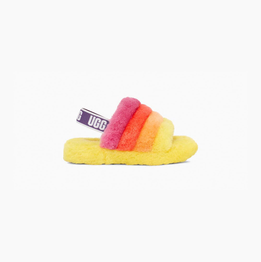 UGG Rainbow Fluff Yeah - Tøfler Barn - Gul Multicolor (NO-Z367)